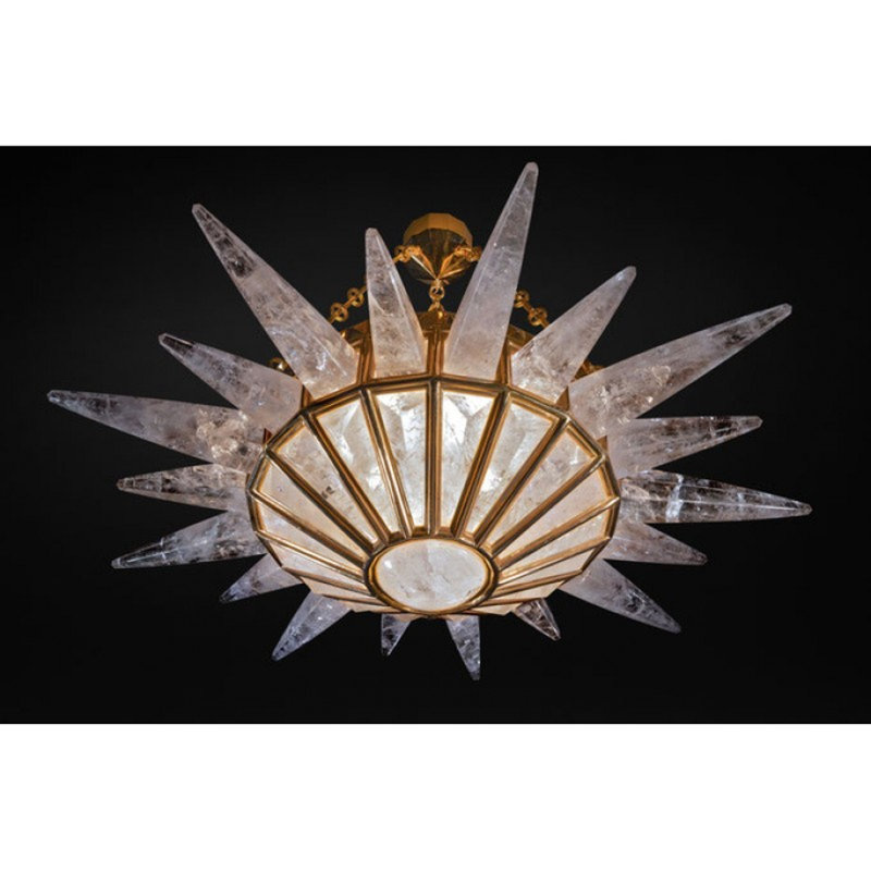 Lustre lumière sphère spoutnik clair, Laiton doré, Pierre naturelle noire, 36" Diameter x 36" Width x  42" Height