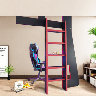 Lit mezzanine de jeu double avec bureau et rangement, en bois MDF, chambre d'ado moderne