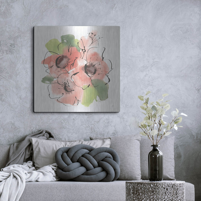 «Pink Coral Poppies 1» par Chris Paschke, art mural en métal, H 36 po x l 36 po