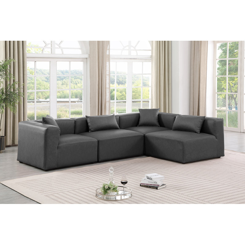 Canapé modulaire en similicuir 4 pièces Houswerth, Gris anthracite en cuir végétalien