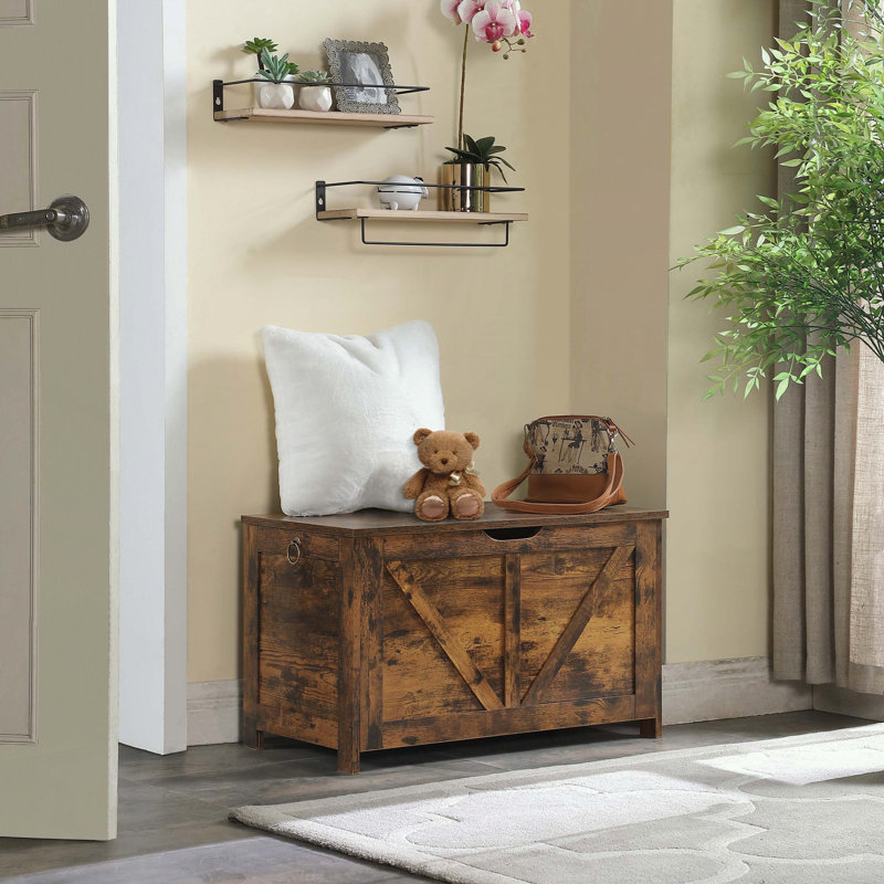 Rustic Brown Entryway Storage Bench with Spacious Interior and U-Shaped Pull, Versatile Toy Box Organizer and Seating Solution for Multiple Rooms, Easy Assembly and Durable Construction