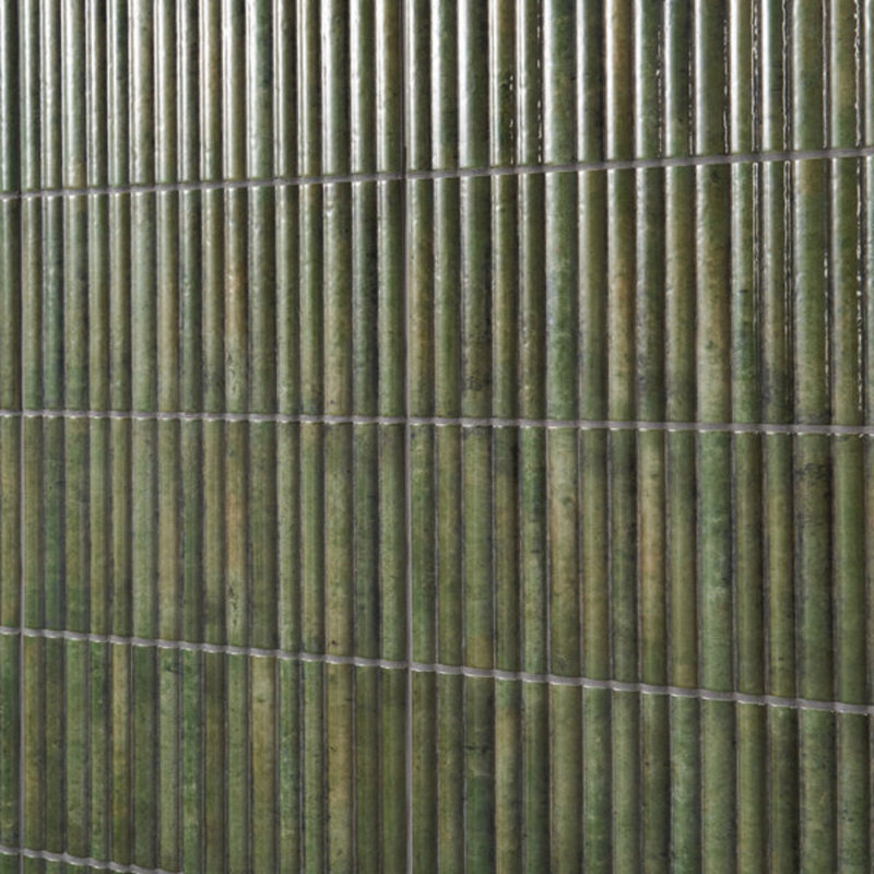 Curve Fluted 6X12 3D Glossy Ceramic Tile, Green