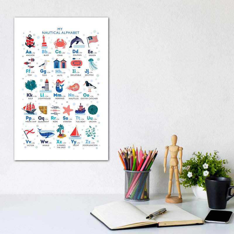 Nautical Alphabet - impression d'art graphique, Pas de tapis, Toile tendue, H 12 po x l 8 po x P 0,75 po