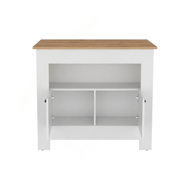 Îlot de cuisine H 35 po avec 2 portes et 3 tablettes, White