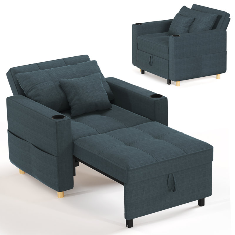 Chaise d'appoint rembourrée Heckman, Bleu marine 100% lin