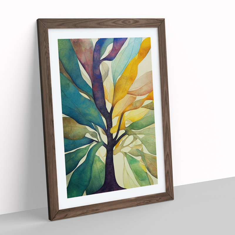Tree Leaves In Colour No.3 Abstract - Single Picture Frame Painting, 46cm H x 34cm W x 2cm D, Walnut Framed