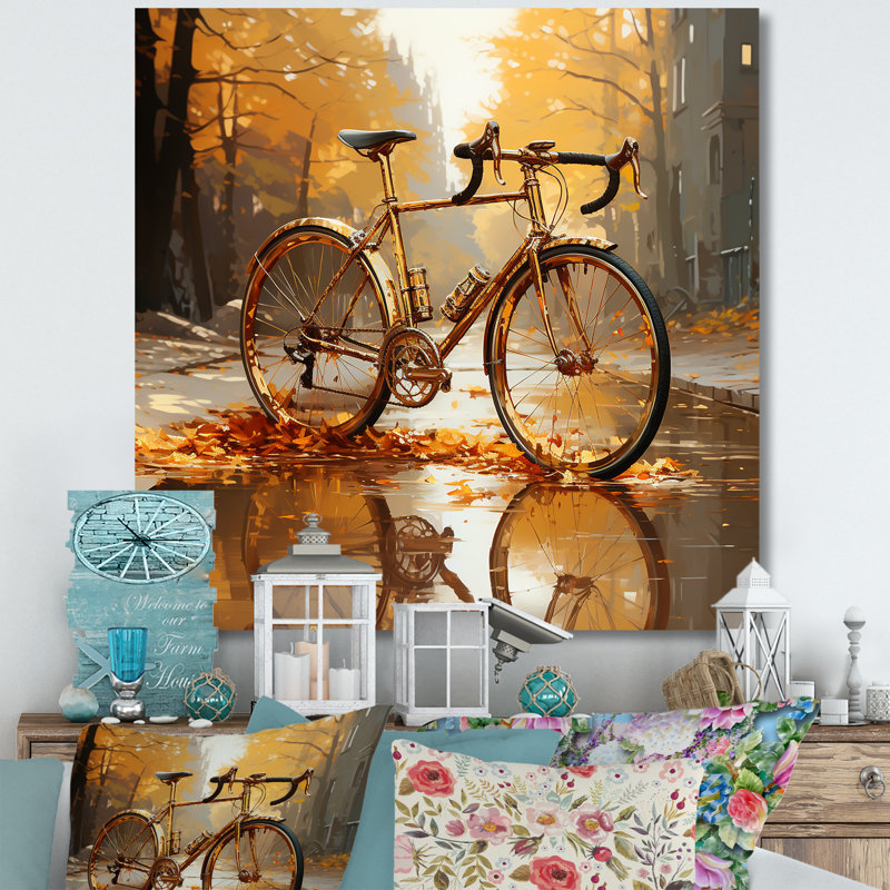 Golden Wheels, bicyclette I, sur toile, H 30 po x l 30 po x P 1 po, Toile tendue