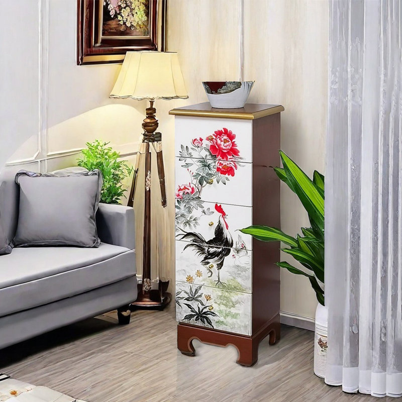 Hand-painted solid wood drawer high accent chest