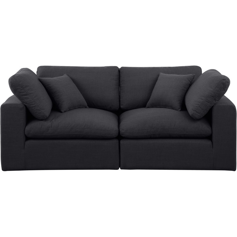 Canapé modulaire en lin texturé Iwana, Tissu texturé en lin noir