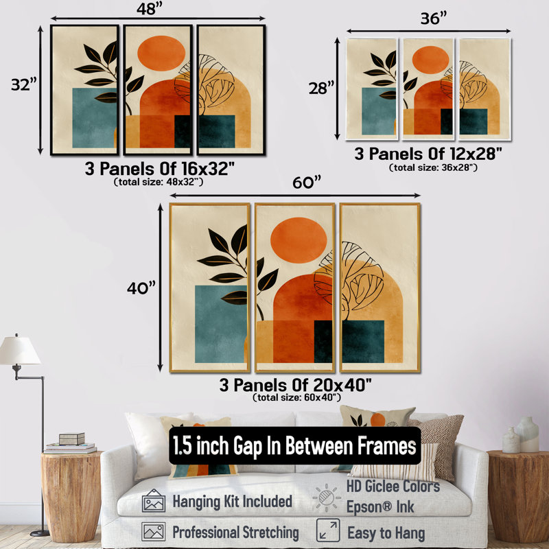 Ensemble de décorations murales plantes botaniques bleues et bleues minimalistes, H 40 po x l 60 po, Brun