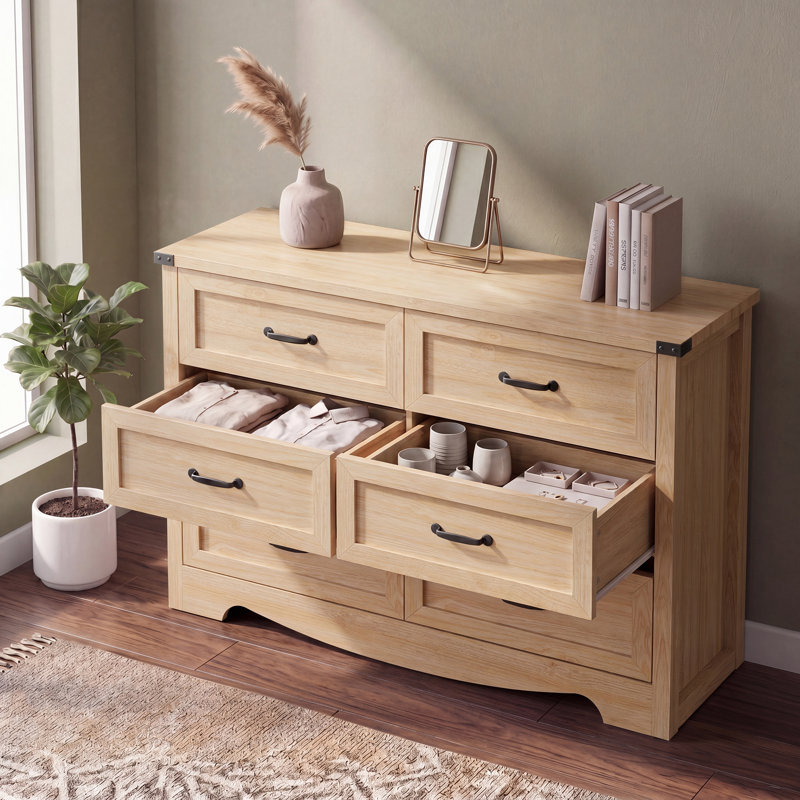 Extra-Wide 6-Drawer Dresser with Reinforced Frame, MDF Storage with Metal Handles & Anti-Tip for Bedroom Living Room Hallway