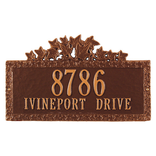 Ivy 2-Line Wall Address Plaque, Black and Gold, Yes