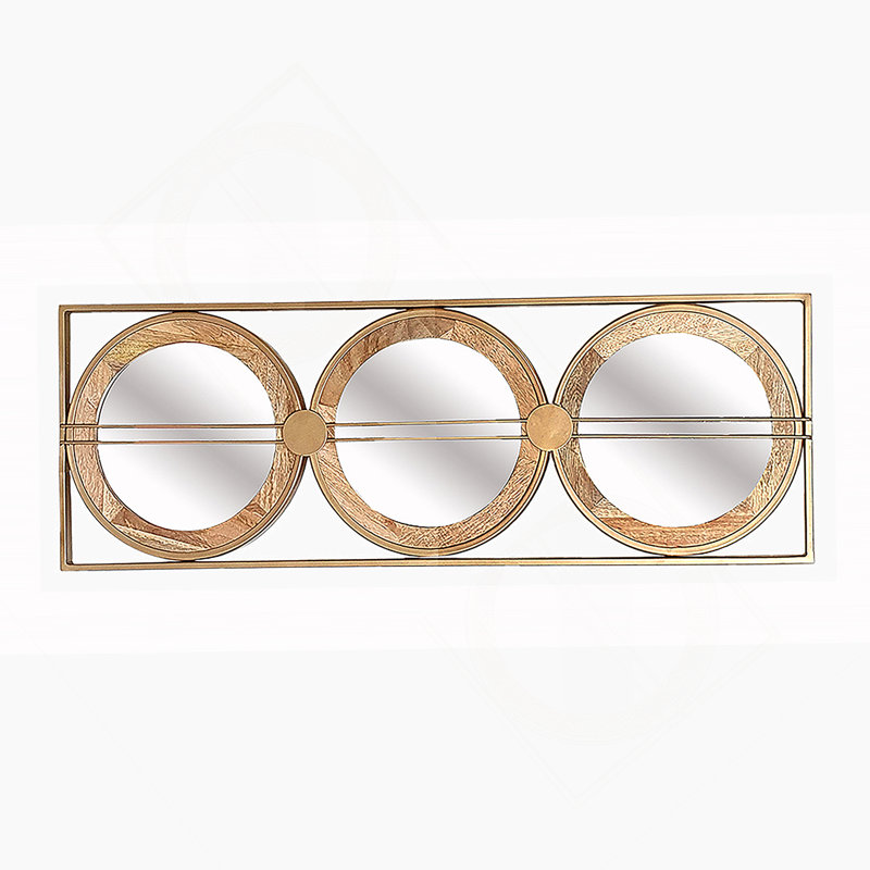 Miroir mural 3 pièces dans un cadre rectangulaire doré, décoration murale pour le salon de la chambre à coucher