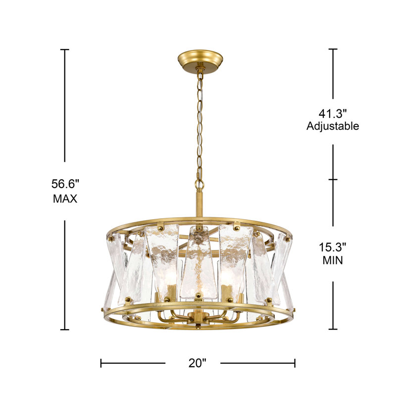 Lustre tambour rond en verre texturé à 5 lumières Laia Modern