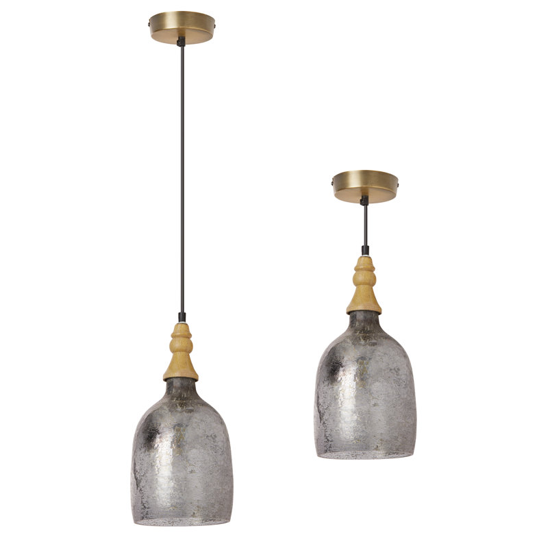 7"W Bayarmaa Textured Glass Bell-Shaped Pendant Lamp, Silver