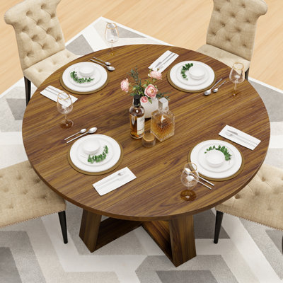 43" Round Dining Table for 4-6, Dining Table with Storage Shelf, Wood Grain Top, Sturdy Wood Legs, Space Saving Dinner Tables, Circle Kitchen Tables, Walnut