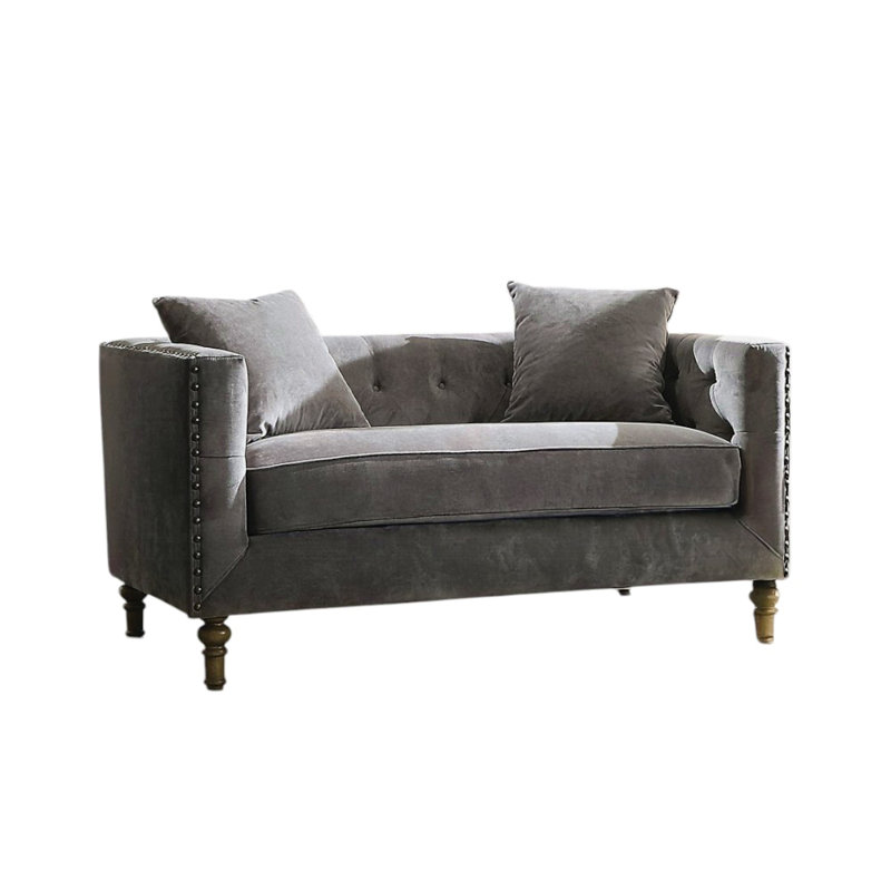 Causeuse en velours gris avec 2 coussins pour la chambre à coucher