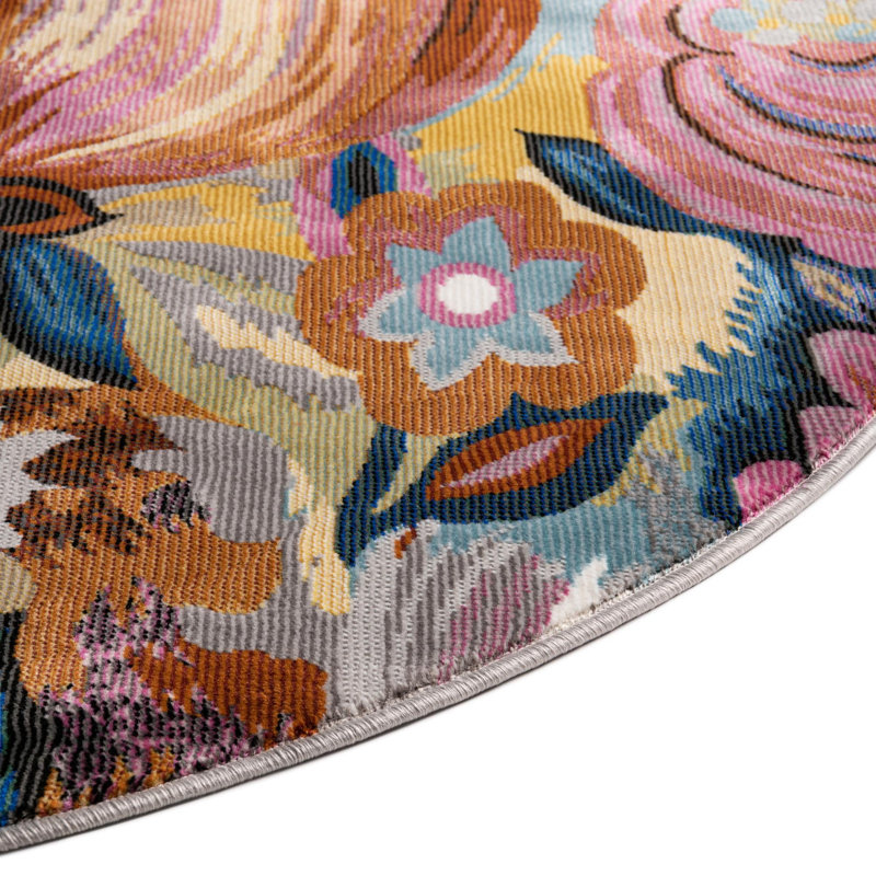 Tapis bleu / orange / rose Clydine, Rond 5 pi 3 po