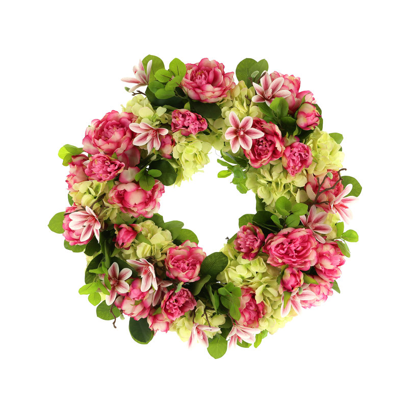 26" Grapevine Wreath with Peonies, Hydrangeas and Magnolias
