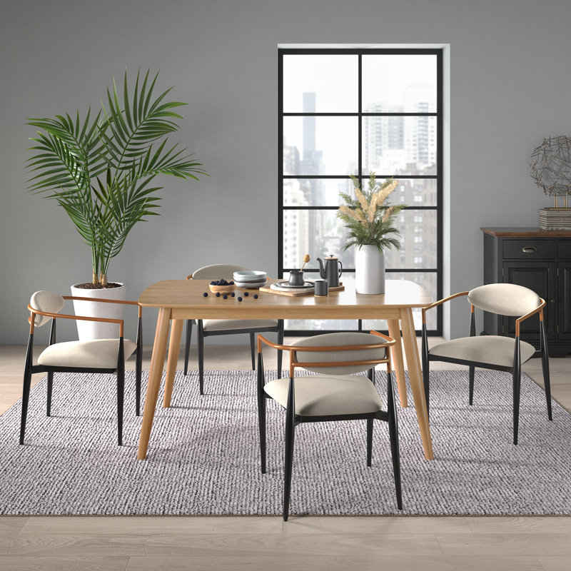 Ensemble de salle à manger Clancy Mid-Century, Naturel, H 29,33 po x L 59,06 po x l 35,44 po, Beige