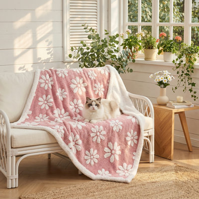 Water-Resistant Blanket for Dogs, Puppies, and Cats. Features a Charming 3D Textured Flower Design. Gentle, Liquid-Proof Furniture Protector for Beds, Couches, and Sofas. Dimensions: 30" x 40". Color: Pink.