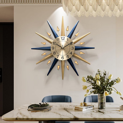 Large Mid-Century Starburst Wall Clock! Metal, Silent, Battery-Powered—Multi-Scene Wall Decor!