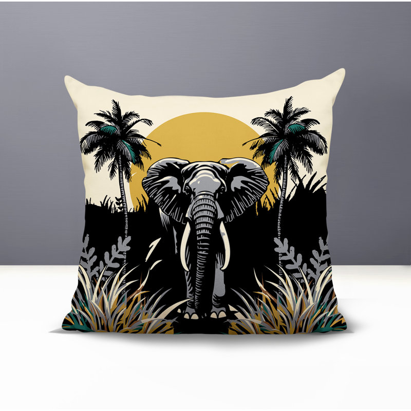 Coussin décoratif intérieur / extérieur Sima Elephant, Noir, Carré 15 po