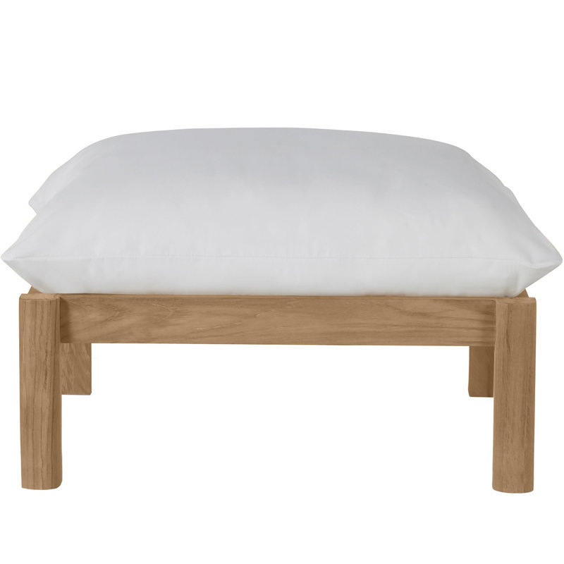 Pouf extérieur Monterey en teck, Pas de soudure, Fronde Chambray, Teck naturel