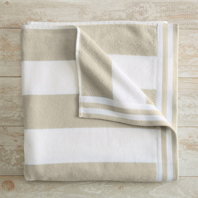 Serviettes de plage surdimensionnées 100% coton à rayures Cabana, Avoine / blanc