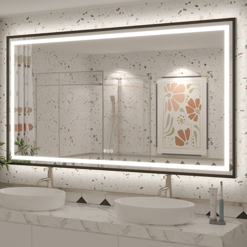 Miroir de salle de bain / meuble-lavabo mural Molly, 66 po x 36 po, Noir