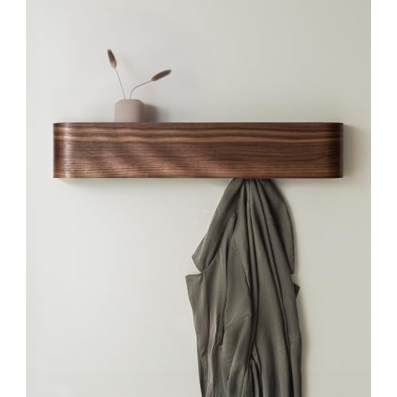 Porte-manteau mural « Toke » - Porte-manteau au design moderne avec crochets muraux dissimulés - Panneau en placage de bois massif - Noyer