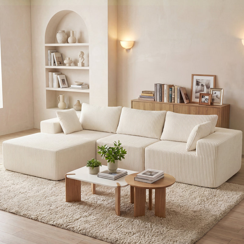 Canapé modulaire en forme de L sans méridienne avec méridienne, canapé rembourré minimaliste moderne pour le salon, canapé d'angle à assise profonde, aucun assemblage requis