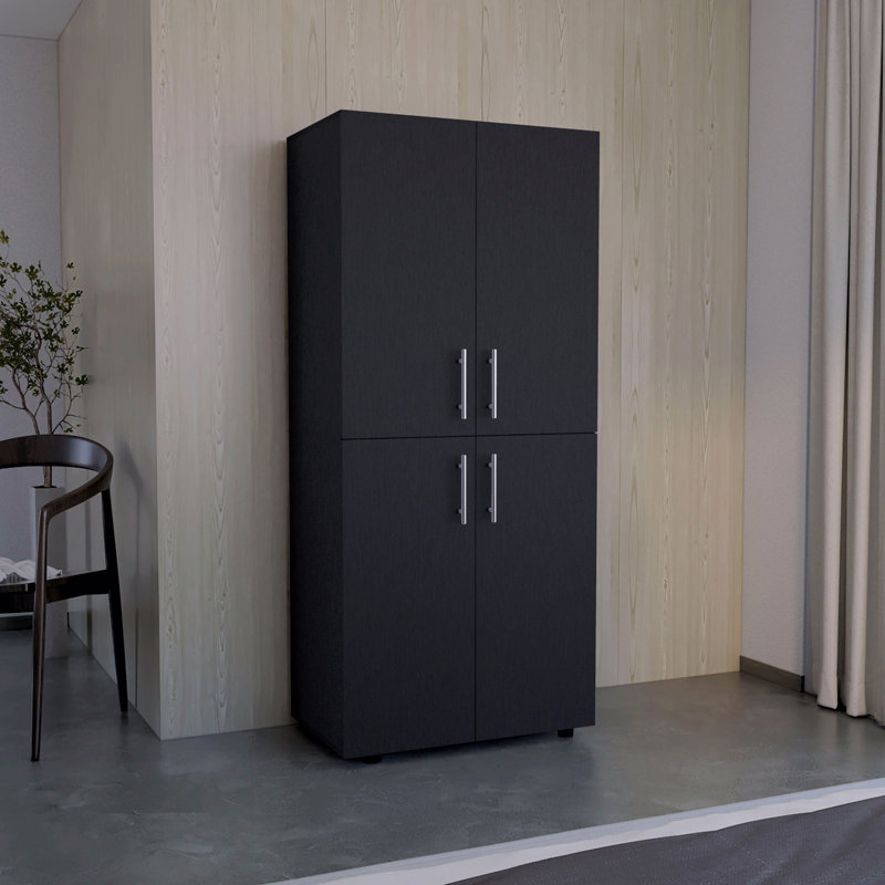 Armoire armoire H 70 po, portes doubles, 6 tablettes, 2 tiges de suspension, Noir