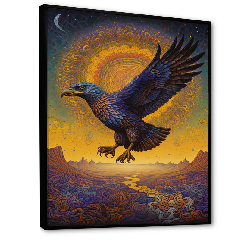 Aigle majestueux mystique au coucher du soleil I - impression, H 44 po x l 34 po x P 1,5 po, Cadre flottant noir