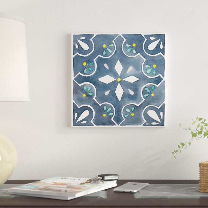 « jardin escapade tile ii blue », impression sur toile, H 48 po x l 48 po x P 1,5 po, Toile tendue, Pas de tapis