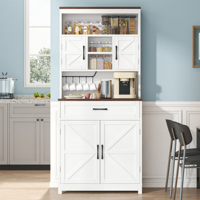 69.3" Tall Kitchen Pantry Cabinet With 2 Barn Doors, 1 Drawer, Adjustable Shelves, Wide Countertop & Usb Charging Holes, Farmhouse Storage Cupboard by Gracie Oaks
