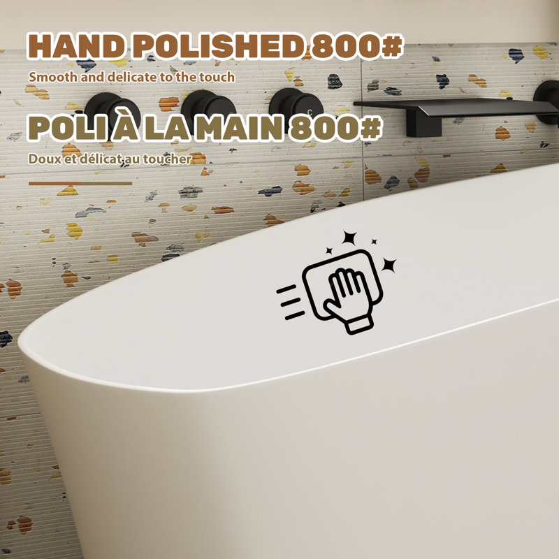 CASAINC 51" Solid Surface Freestanding Soaking Bathtub With Built-in Seat