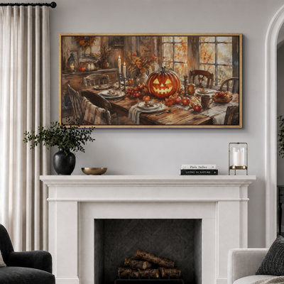 Tableau rustique de citrouilles d'Halloween pour la salle à manger, impression giclée sur toile encadrée en 3 parties, décoration murale.