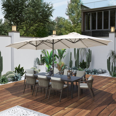 Kirkbride 181'' x 106'' Outdoor Double-Sided Rectangular Market Umbrella With Base Patio Umbrella