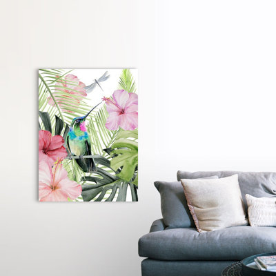 " Hibiscus & Hummingbird II " Watercolor