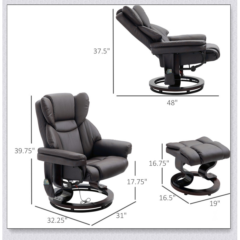 Massage Recliner Chair with Ottoman Footrest, 10 Vibration Points, 360° Swivel Reclining Chair