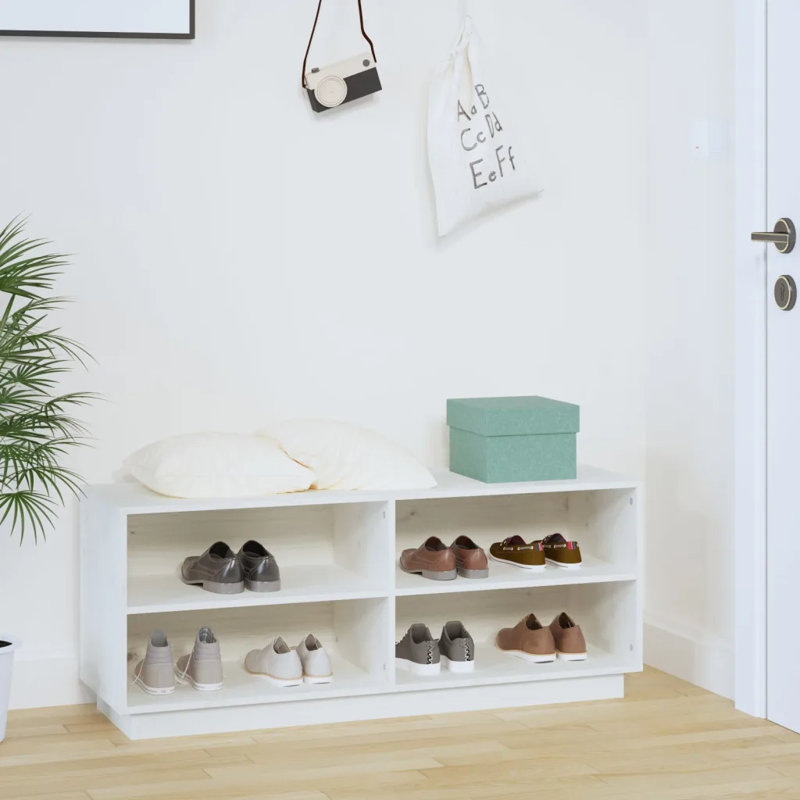 12 Pair Solid Wood Shoe Rack, White