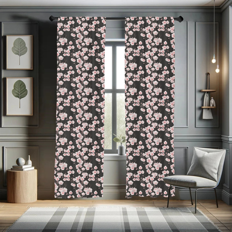 Cherry Blossom Floral Semi-Sheer Rod Pocket Curtain Panels, 28" x 95"