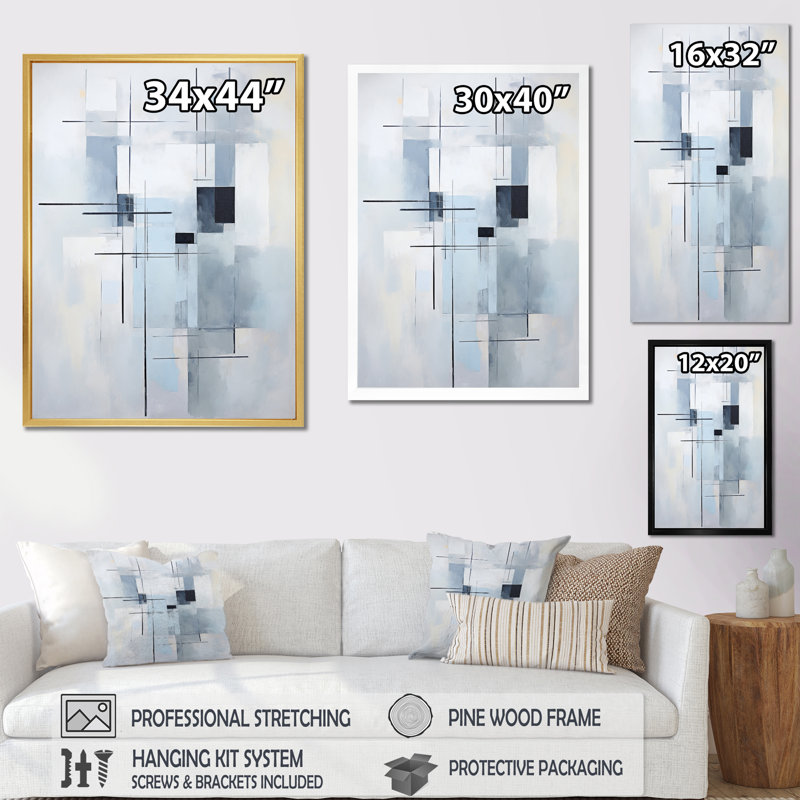 «Jahmaree Grey Suprematism Geometric Serenity II», reproduction sur toile, H 32 po x l 24 po x P 1 po, Cadre flottant doré
