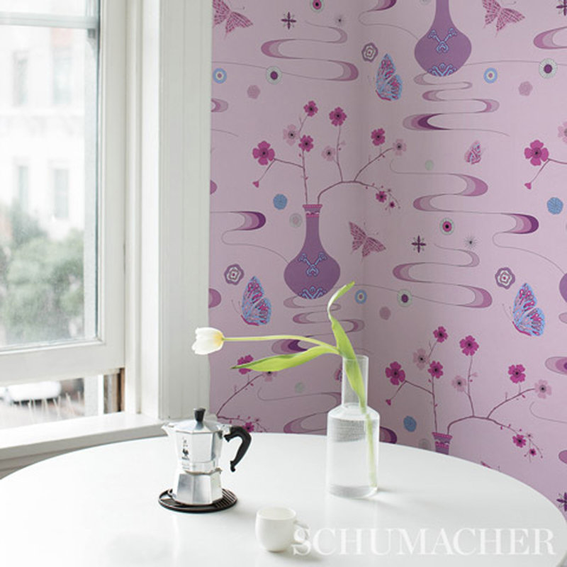 Schumacher x Cristina Buckley Fantasia Wallpaper, Peony Pink
