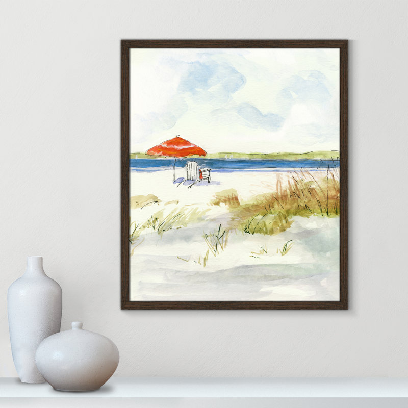 S Croquis de plage I - peinture encadrée, H 15 po x l 13 po x P 0,75 po, Cadre espresso