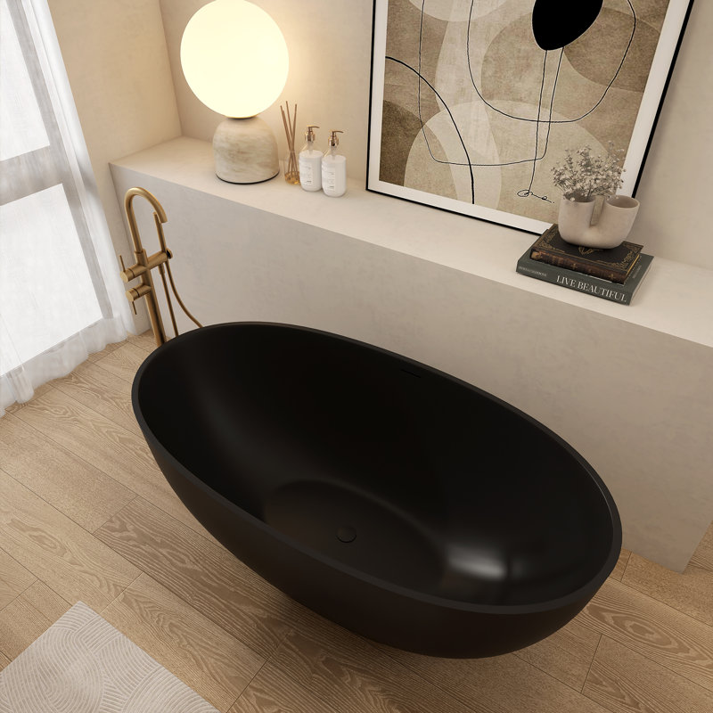 Baignoire de trempage autoportante 55,11 po, Noir mat