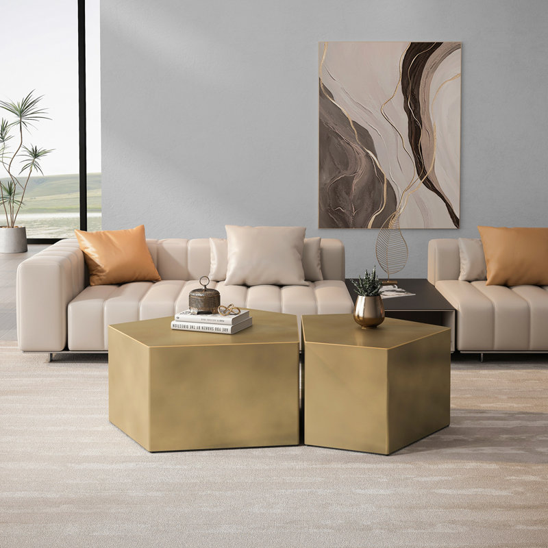 Irregular Pentagon Nesting Coffee Table Set, Geometric Coffee Table Set, Side Table Set, Cocktail Table Set, Center Table Set For Living Room, Bedroom,(Set Of 2 Pieces)