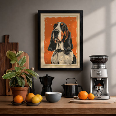 Solemn Basset Hound Vintage - Framed Print