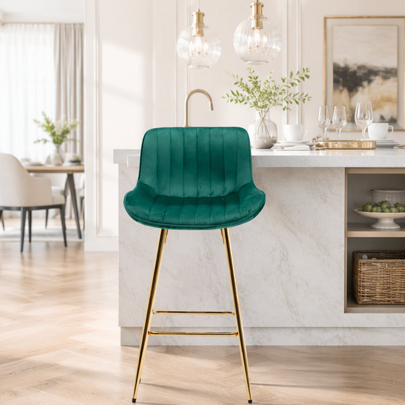 Ensemble de 2 tabourets de comptoir en velours avec repose-pieds chromé, Vert